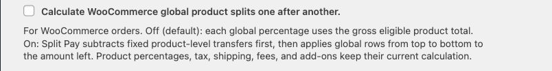 Sequential WooCommerce global product splits checkbox in Split Pay settings