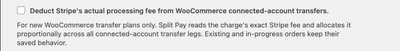 Stripe processing-fee allocation checkbox in Split Pay settings