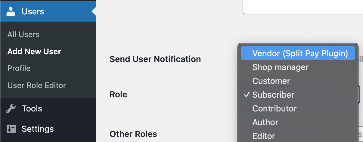 Adding Vendor Role in WordPress Users Section