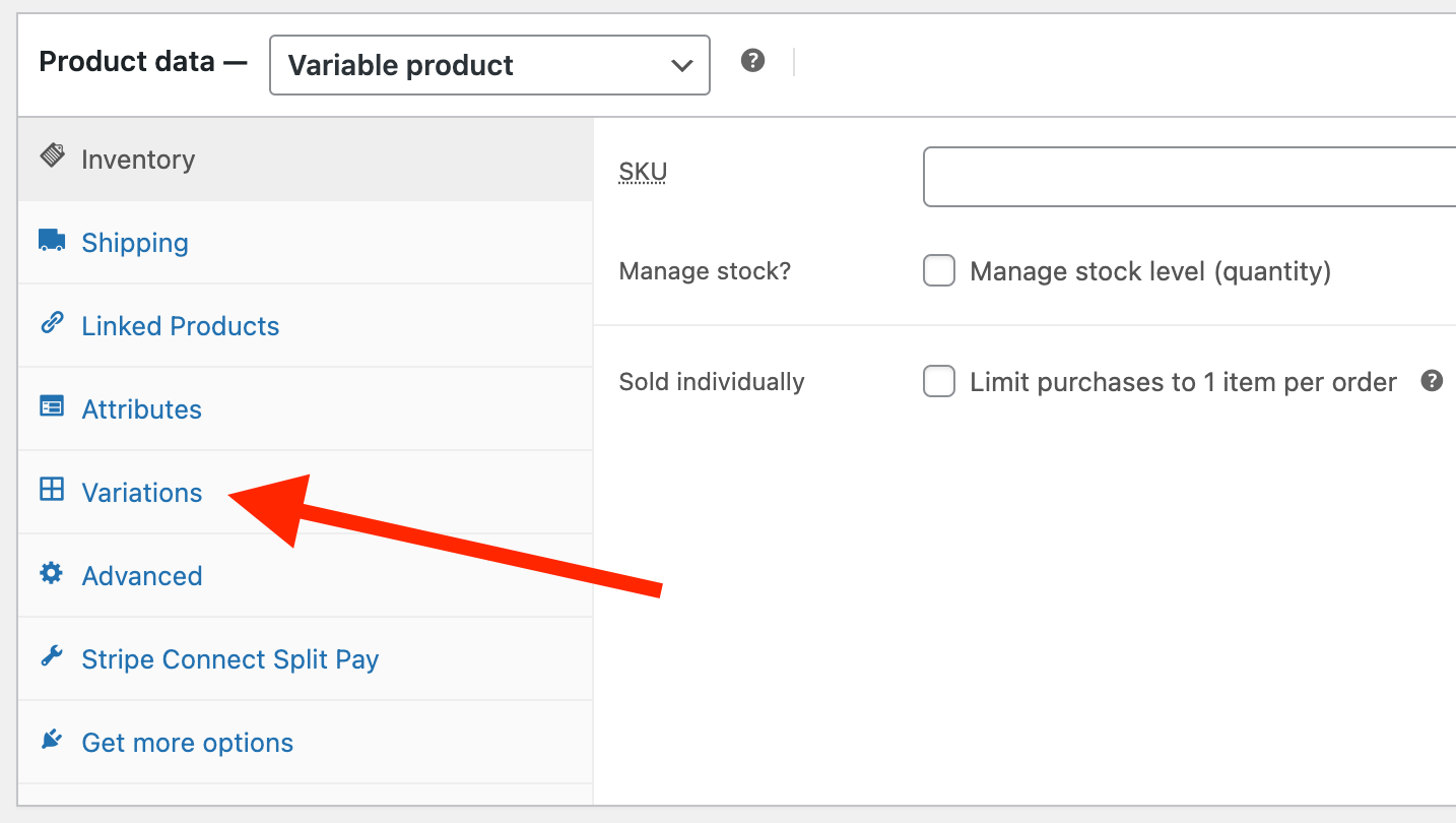 Variations in WooCommerce Product Settings