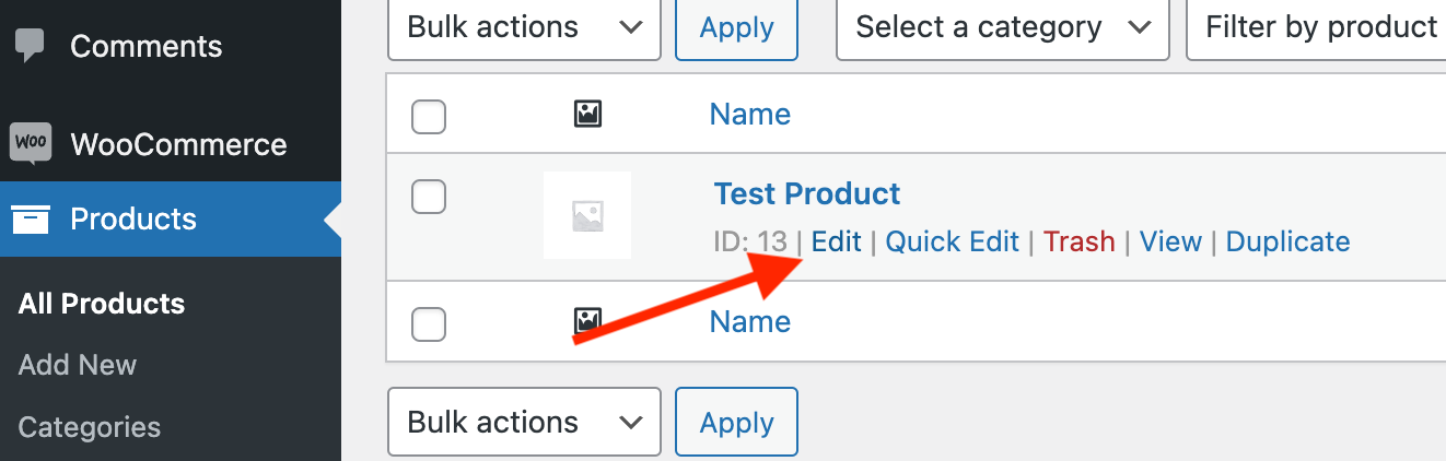 Clicking Edit on a WooCommerce Product