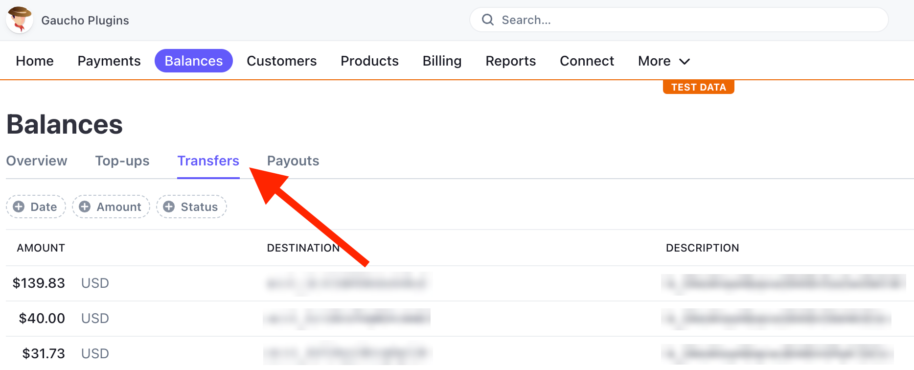 Viewing Transfers in the Stripe Dashboard